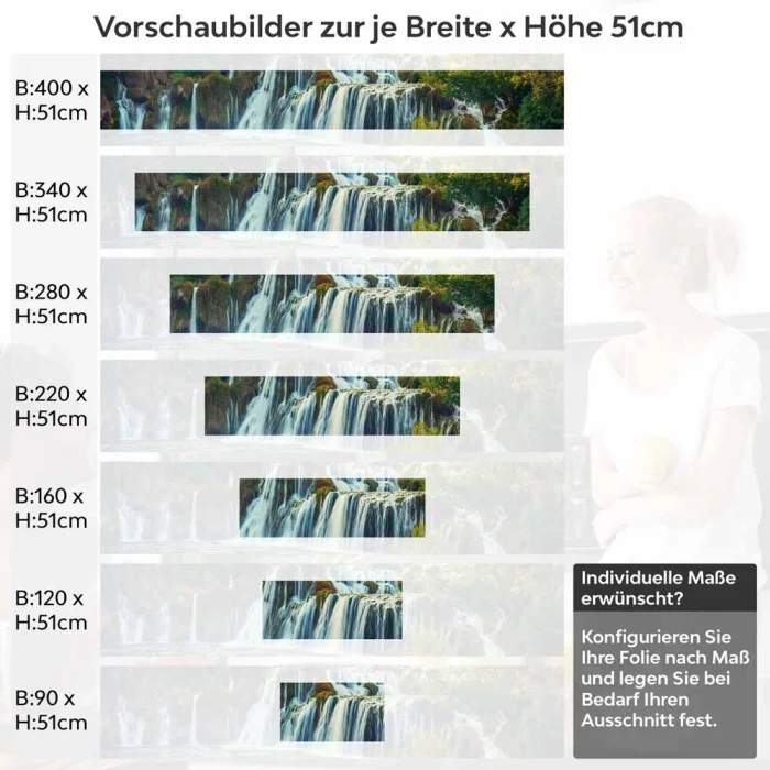 Küchenrückwand Folie Wald & Wasserfall Höhe 51cm