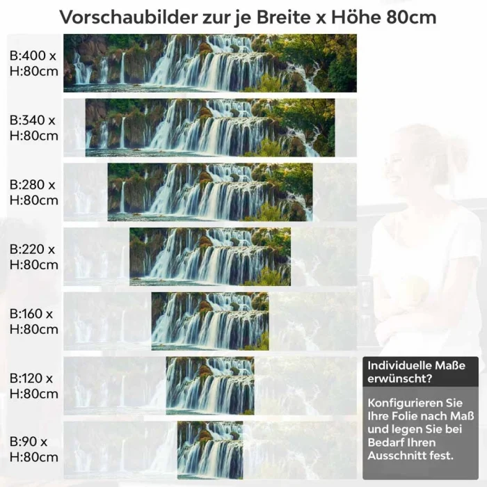 Küchenrückwand Folie Wald & Wasserfall Höhe 80cm