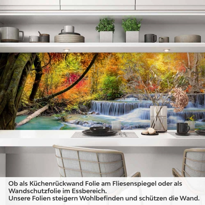 Küchenrückwand Folie Wasserfall im Herbstwald Artikelbild 1