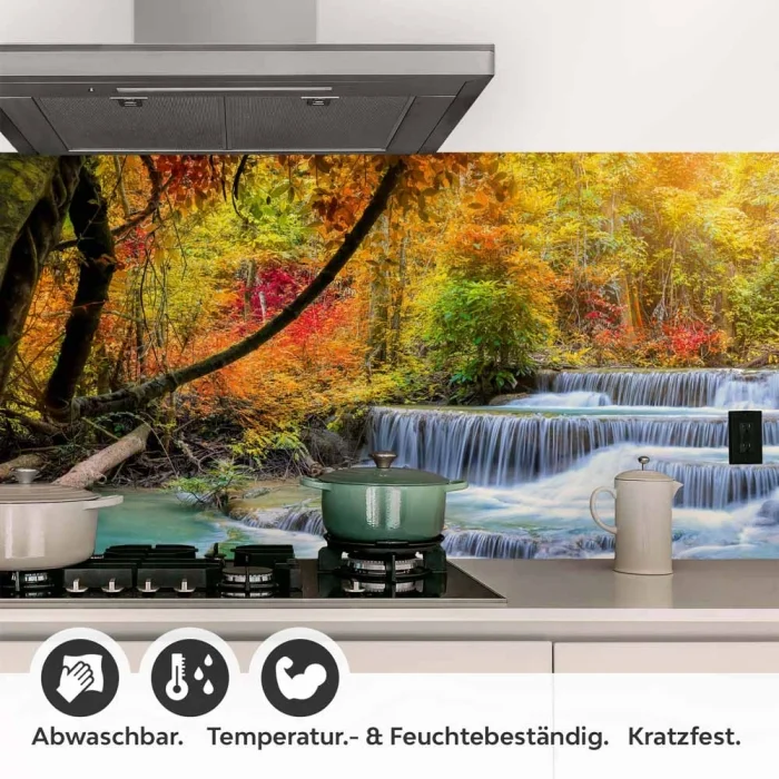 Küchenrückwand Folie Wasserfall im Herbstwald Detailbild 1