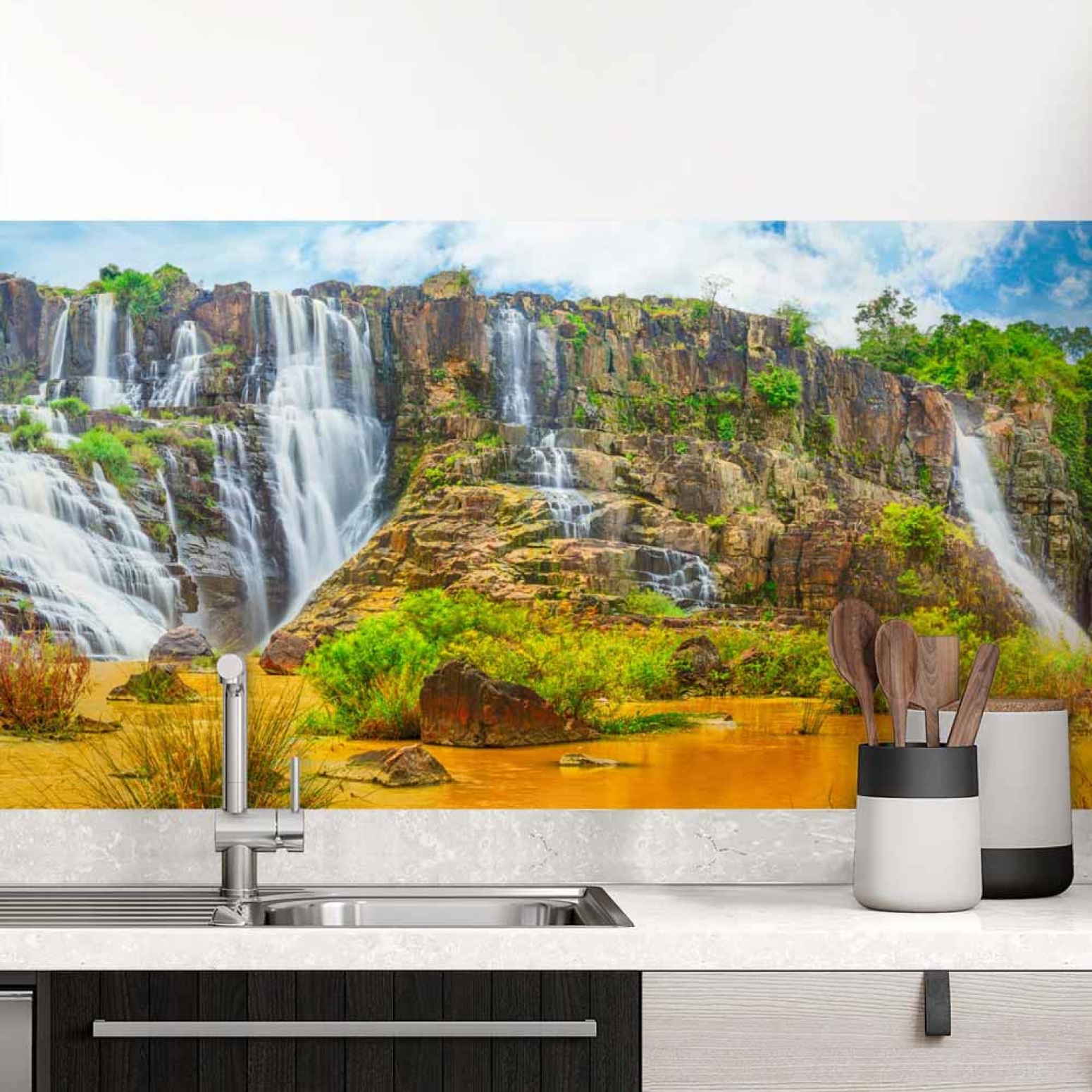 Küchenrückwand Folie Goldener Wasserfall