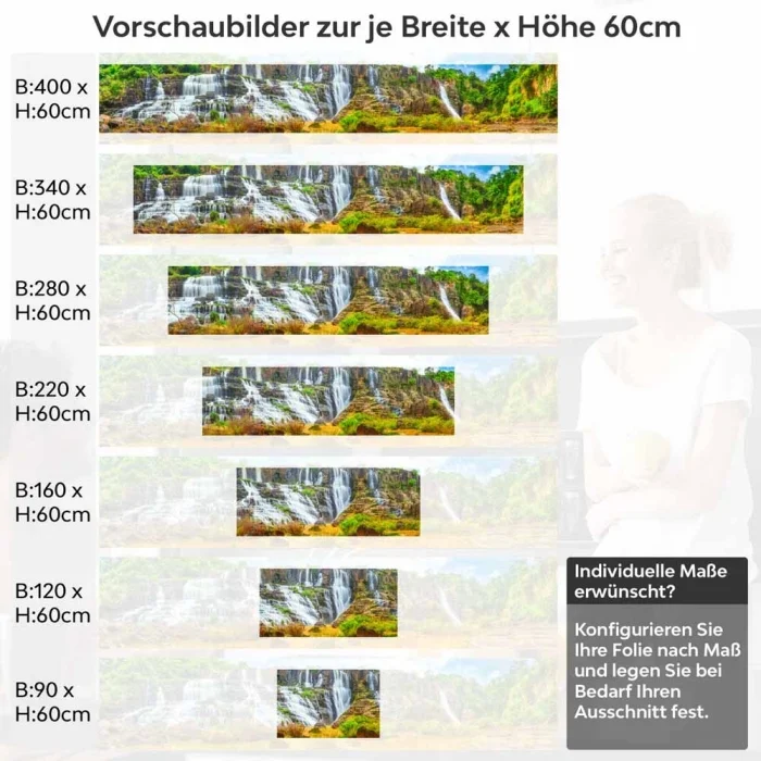Küchenrückwand Folie Goldener Wasserfall Höhe 60cm