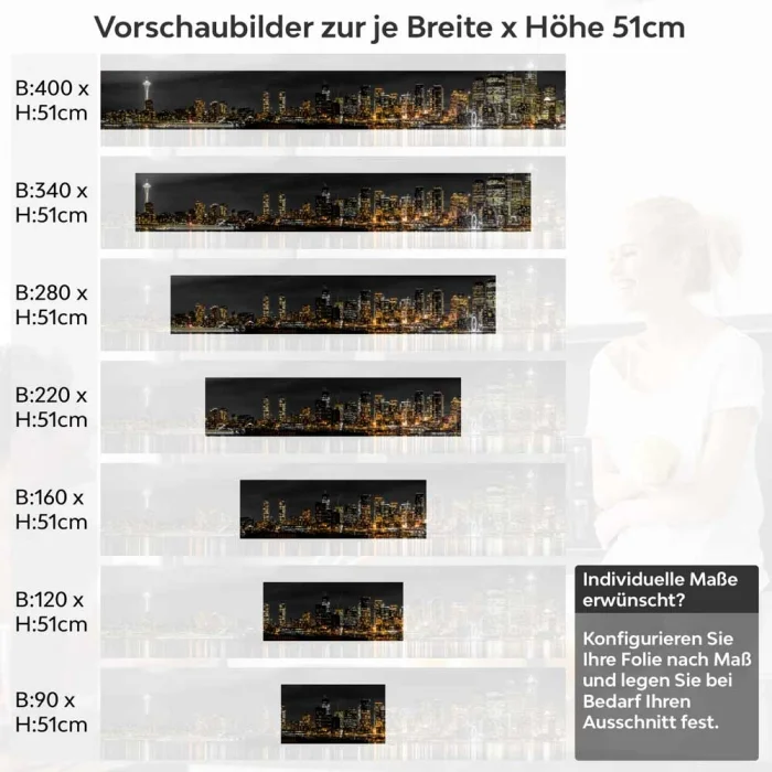 Küchenrückwand Folie Skyline-Lichter im Spiegel des Sees Höhe 51cm