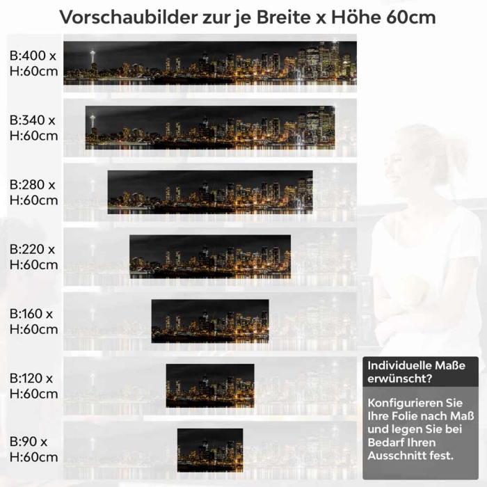 Küchenrückwand Folie Skyline-Lichter im Spiegel des Sees Höhe 60cm