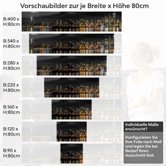 Küchenrückwand Folie Skyline-Lichter im Spiegel des Sees Höhe 80cm