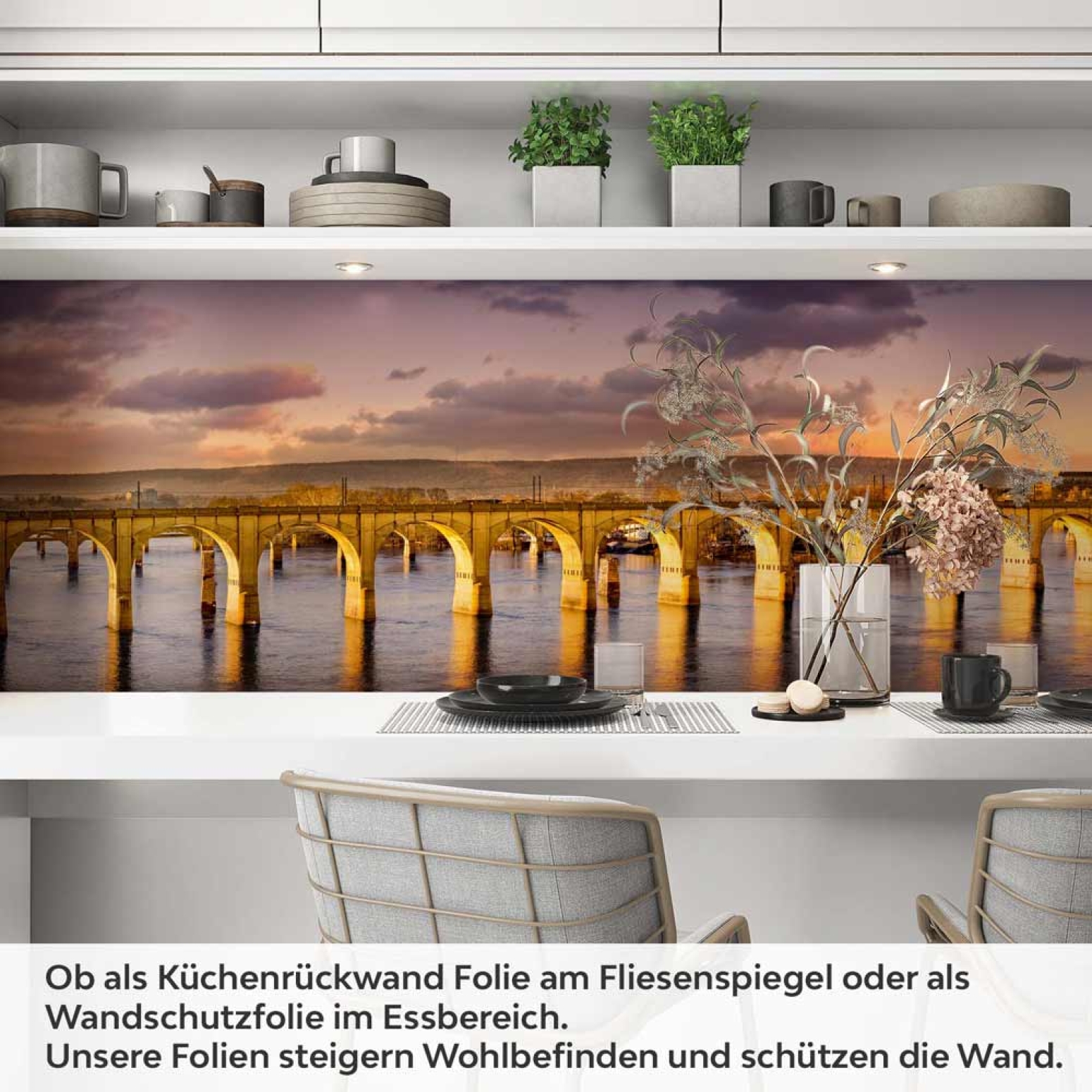 Küchenrückwand Folie Brücke im Wasser Artikelbild 1