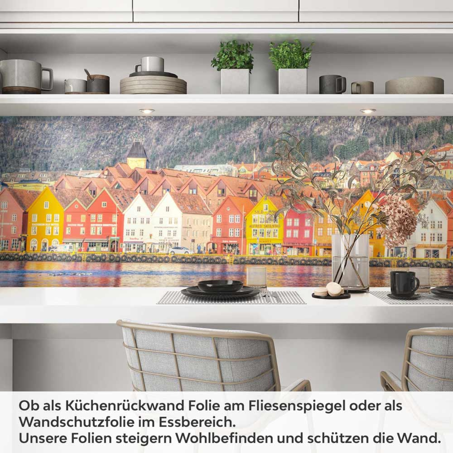Küchenrückwand Folie bunte Häuser entlang der Promenade Artikelbild 1