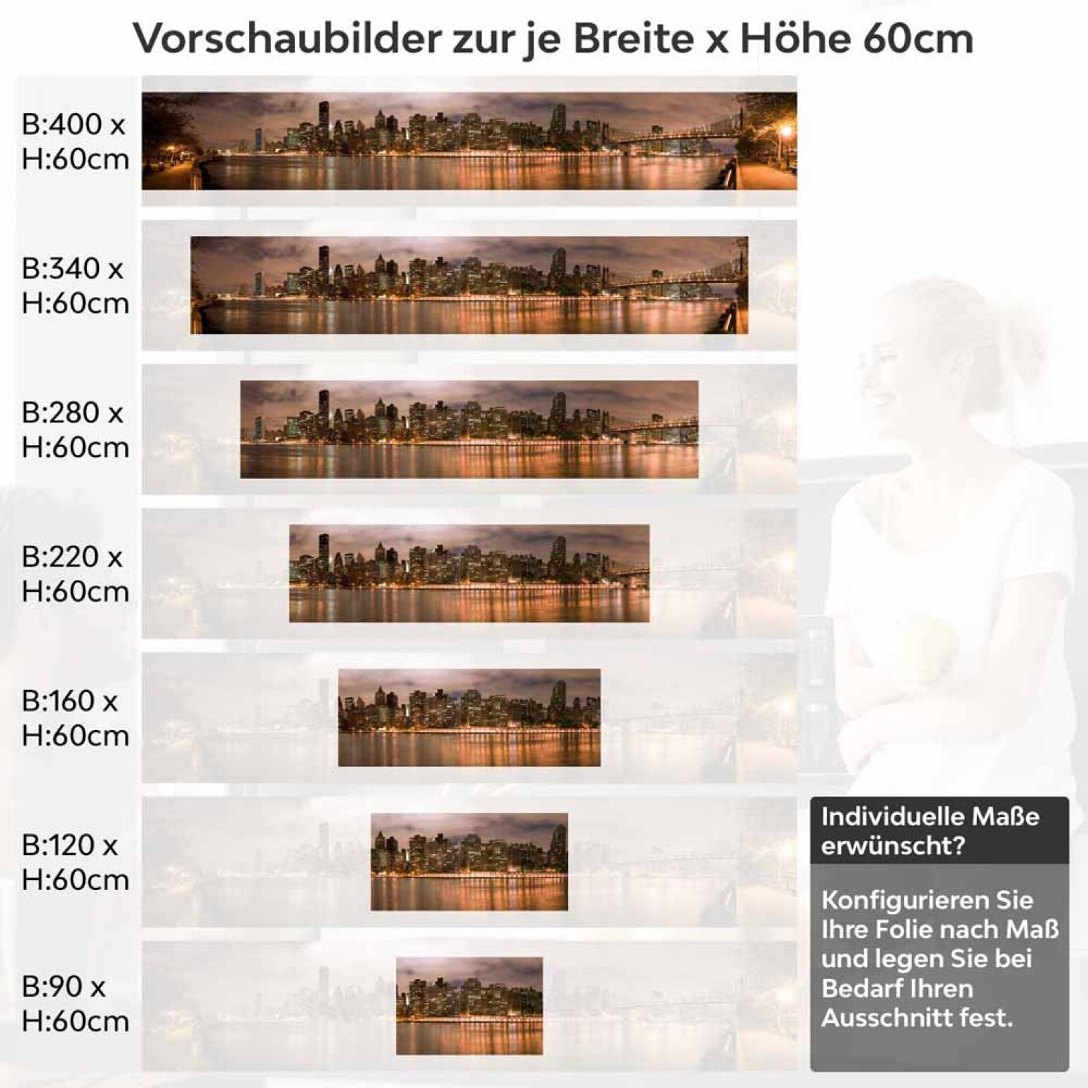 Küchenrückwand Folie Nachtspaziergang mit Blick auf Brooklyn Höhe 60cm
