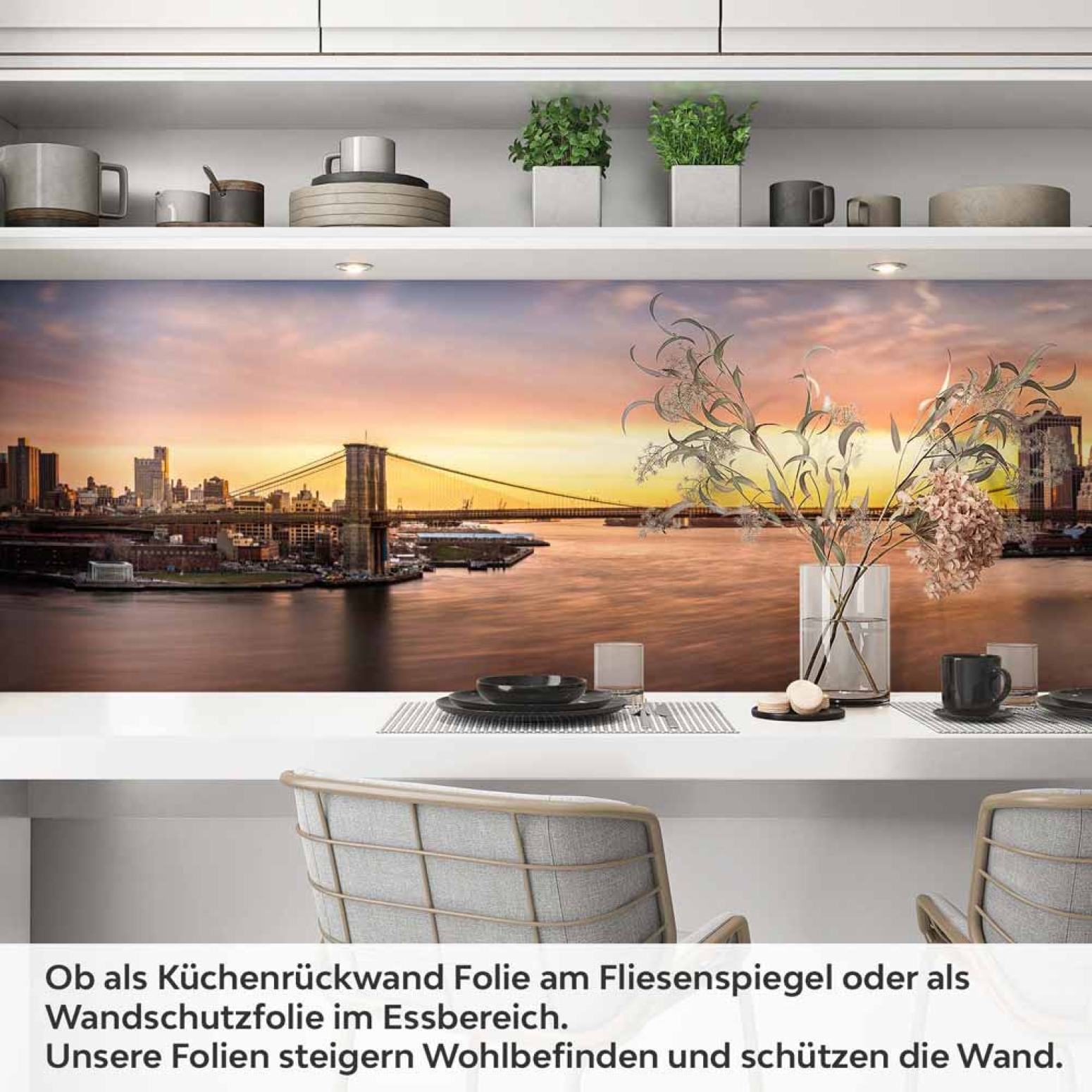 Küchenrückwand Folie Wolkenkratzer & Brücke zur goldenen Stunde Artikelbild 1