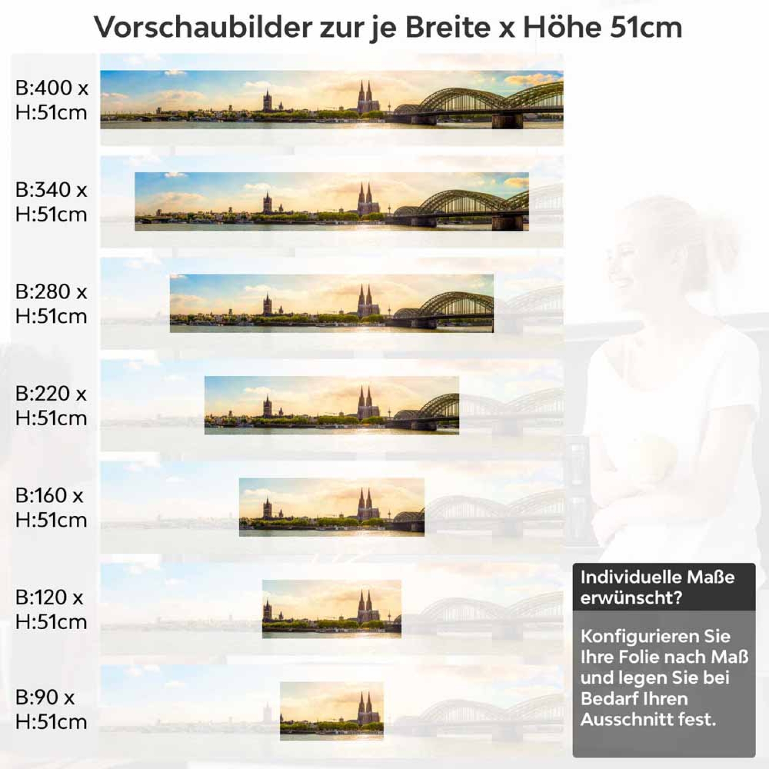 Küchenrückwand Folie Rheinblick Köln - Architektonische Schönheit Höhe 51cm