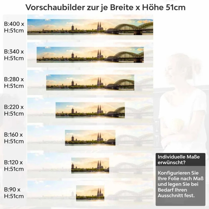 Küchenrückwand Folie Rheinblick Köln - Architektonische Schönheit Höhe 51cm