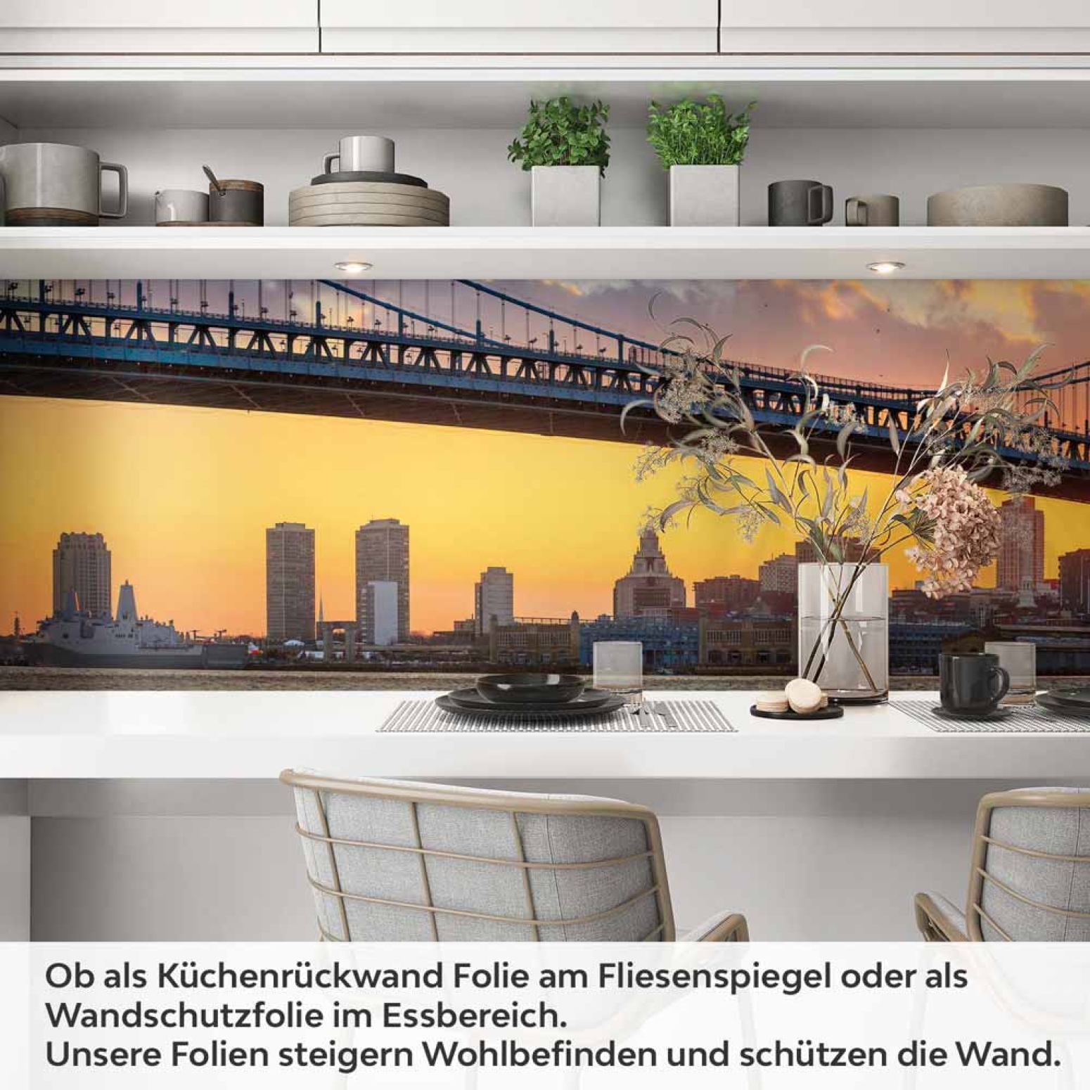 Küchenrückwand Folie Brücke & Stadt im feurigem Licht Artikelbild 1
