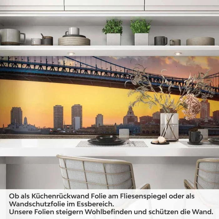 Küchenrückwand Folie Brücke & Stadt im feurigem Licht Artikelbild 1