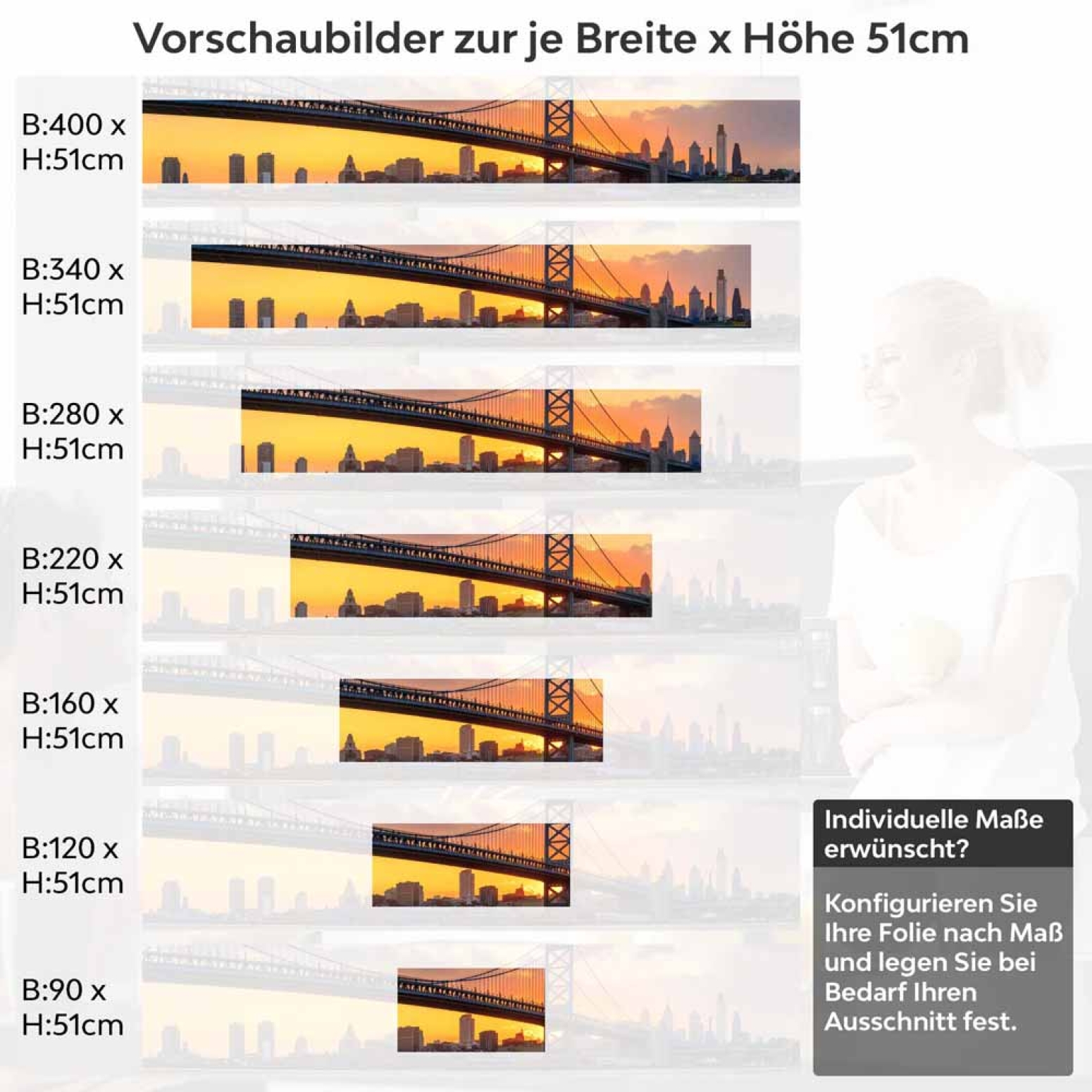 Küchenrückwand Folie Brücke & Stadt im feurigem Licht Höhe 51cm