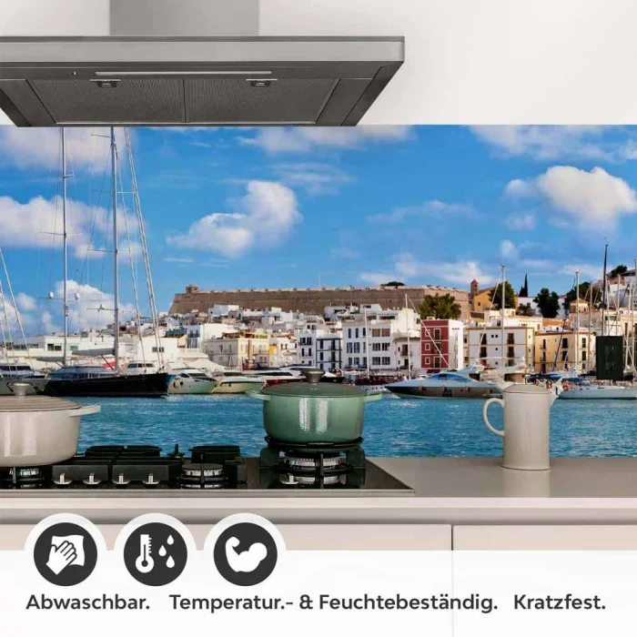 Küchenrückwand Folie Ibiza Hafen - Eine Brise Mittelmeer für die Küche Detailbild 1