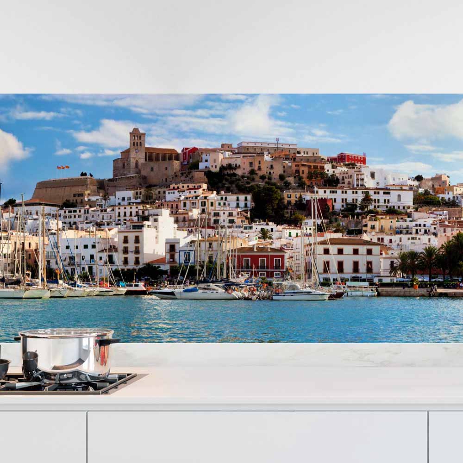 Küchenrückwand Folie Ibiza Hafen - Eine Brise Mittelmeer für die Küche