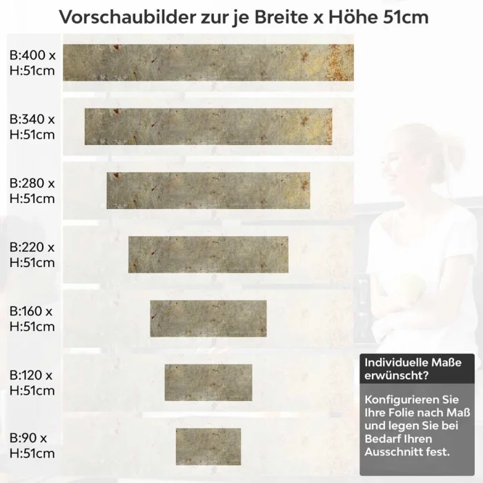 Küchenrückwand Folie Rost & Beton - Ein Hauch von Vintage Höhe 51cm