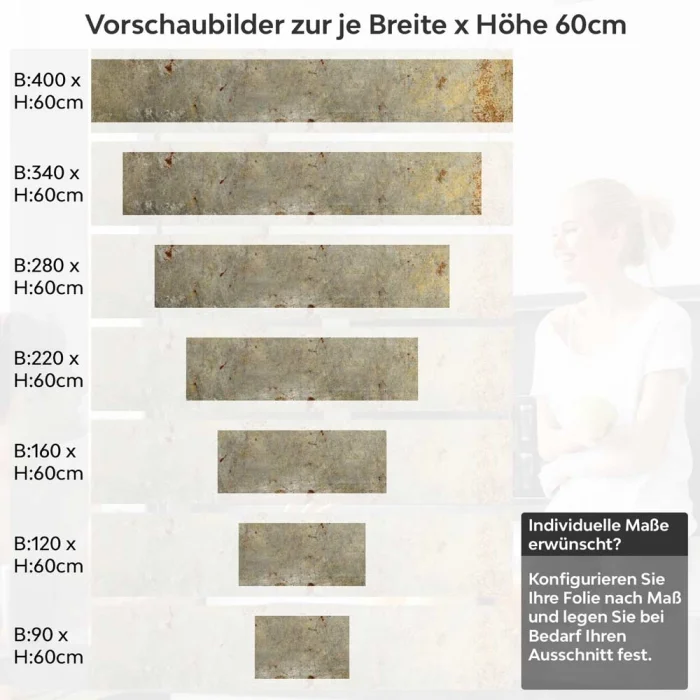 Küchenrückwand Folie Rost & Beton - Ein Hauch von Vintage Höhe 60cm