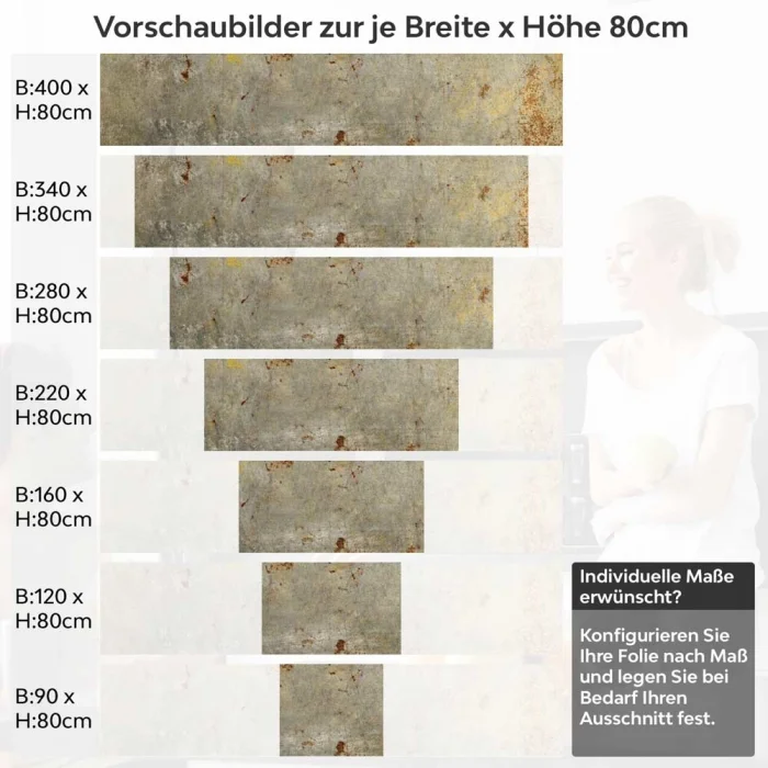 Küchenrückwand Folie Rost & Beton - Ein Hauch von Vintage Höhe 80cm