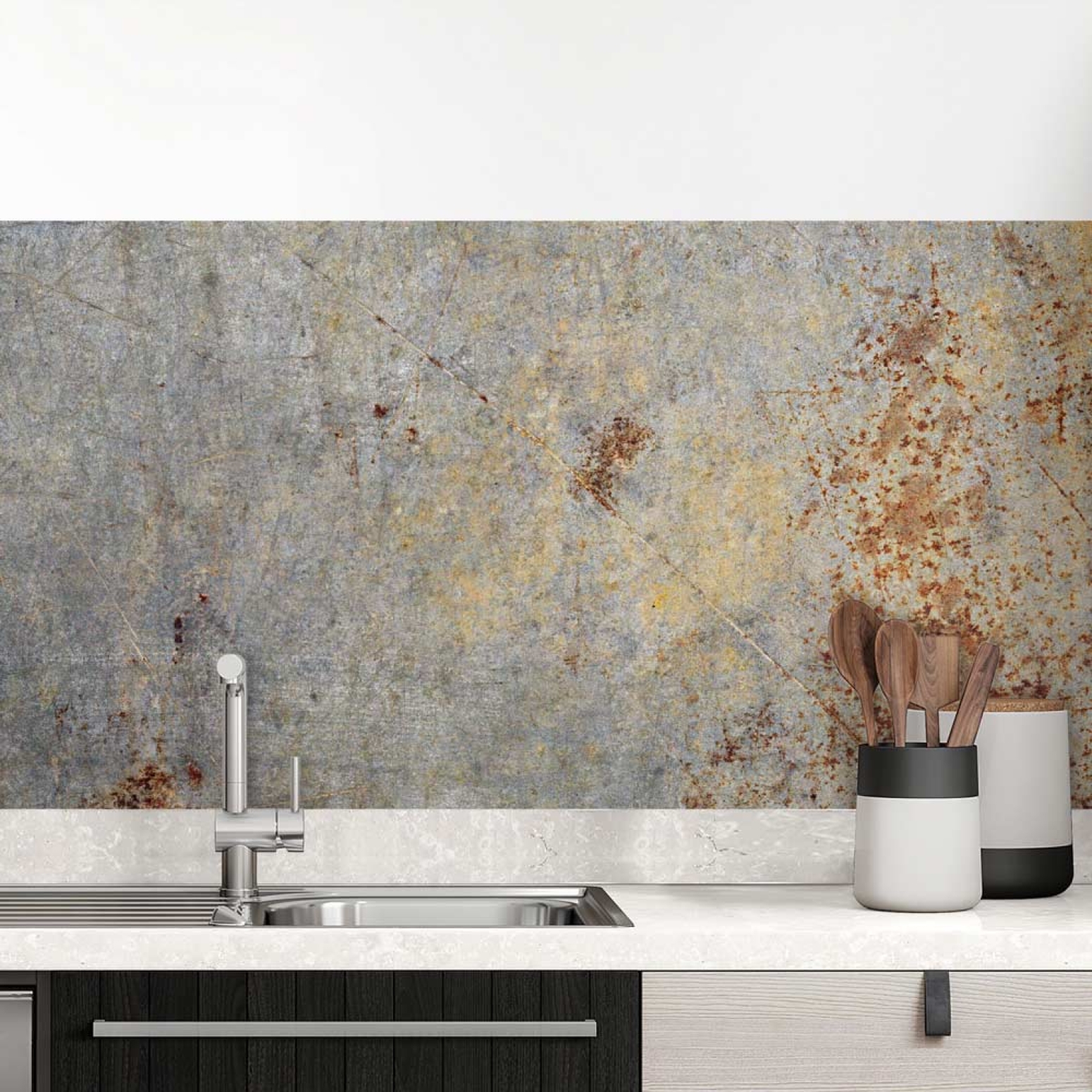 Küchenrückwand Folie Vintage Beton & Rost - Zeitloser Charme