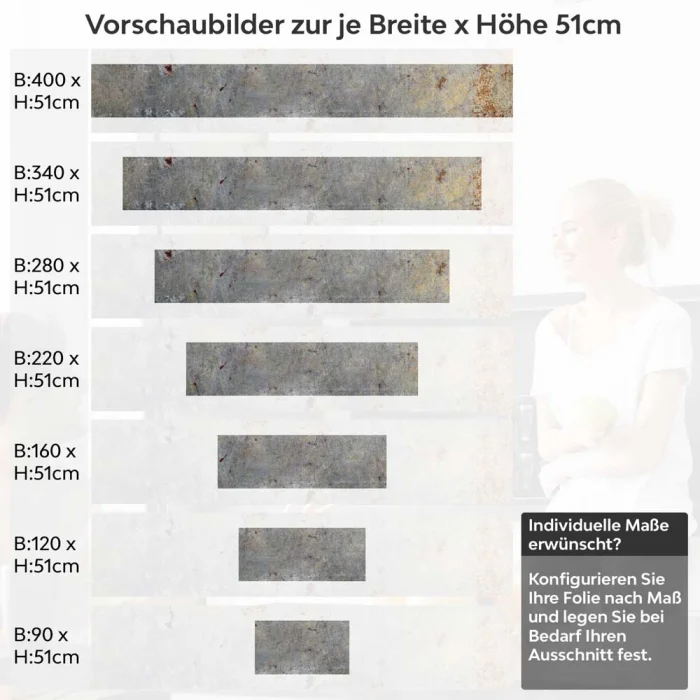 Küchenrückwand Folie Vintage Beton & Rost - Zeitloser Charme Höhe 51cm
