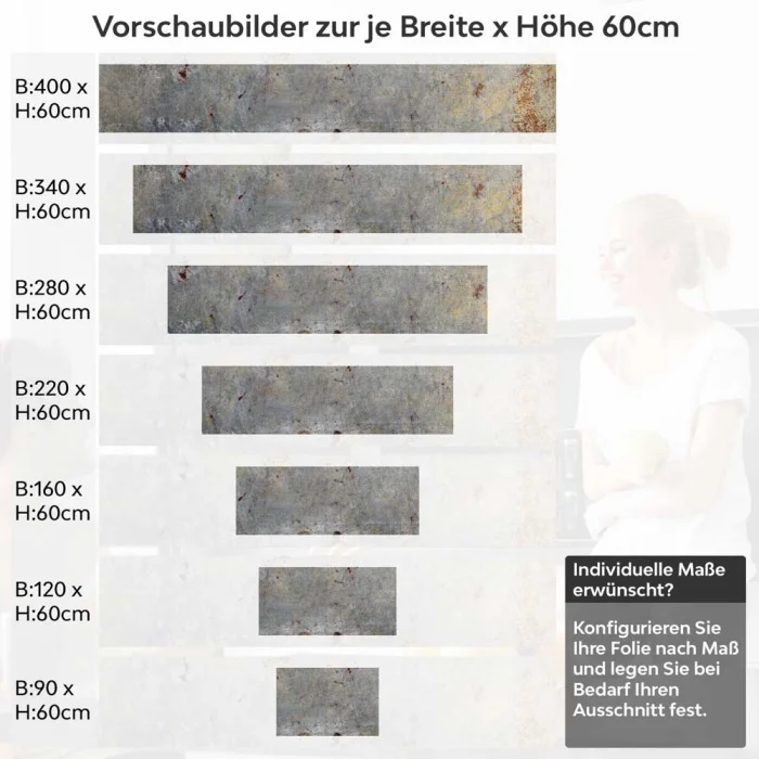 Küchenrückwand Folie Vintage Beton & Rost - Zeitloser Charme Höhe 60cm