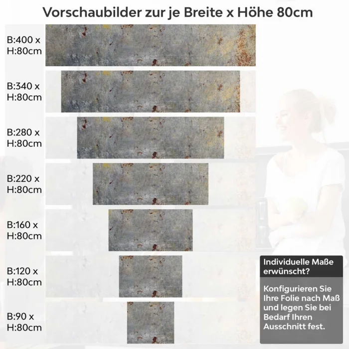 Küchenrückwand Folie Vintage Beton & Rost - Zeitloser Charme Höhe 80cm