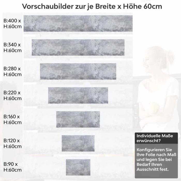 Küchenrückwand Folie Betondesign - Urbaner Look in Grau-Blau Nuancen Höhe 60cm