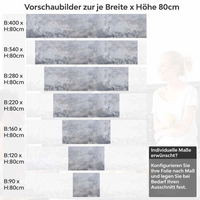 Küchenrückwand Folie Betondesign - Urbaner Look in Grau-Blau Nuancen Höhe 80cm