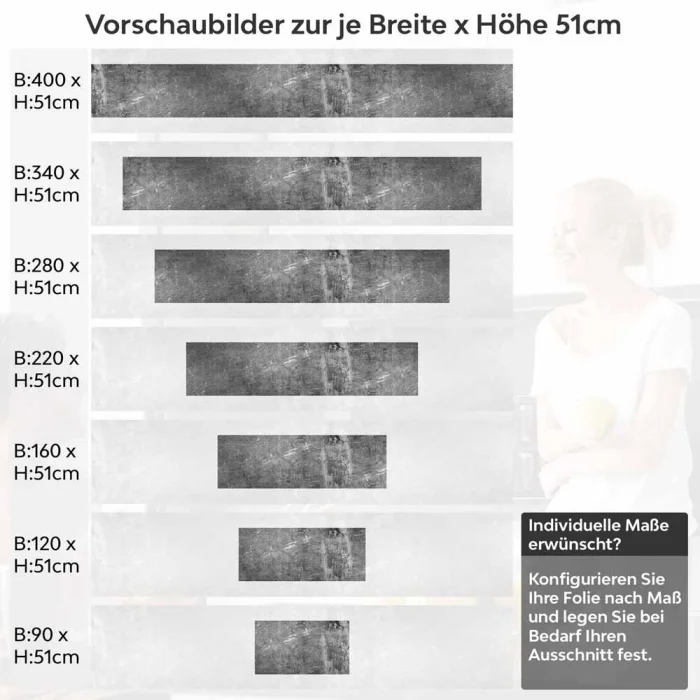 Küchenrückwand Folie Dunkler Beton - Industrielle Loft Ambiente Höhe 51cm