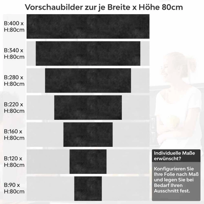 Küchenrückwand Folie Tiefschwarzer Beton-Look für Ihre elegante Küche Höhe 80cm