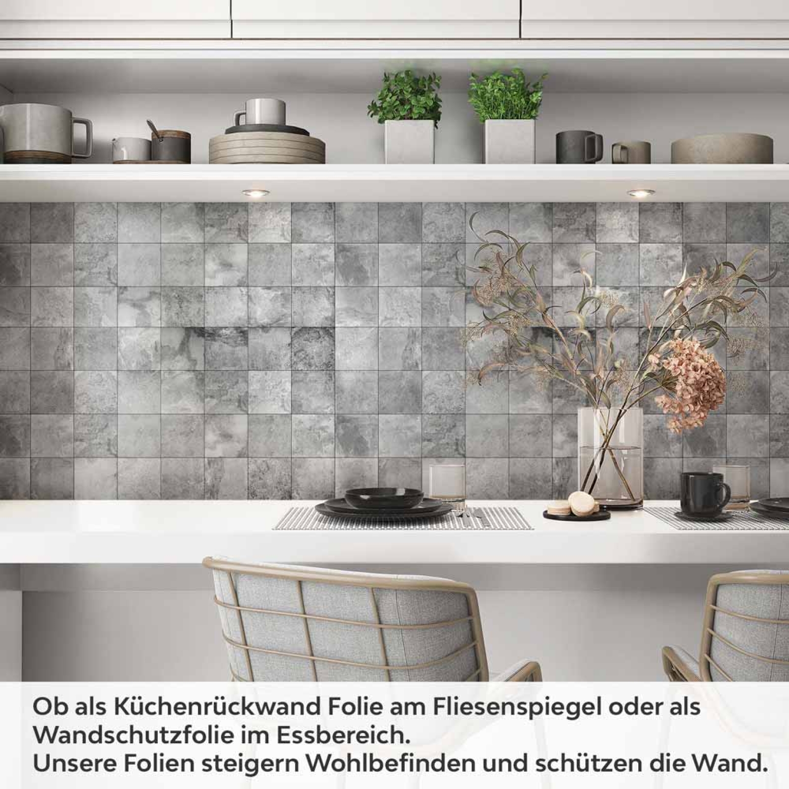 Küchenrückwand Folie Betonfliesen - Fliesenoptik für ein trendiges Ambiente Artikelbild 1