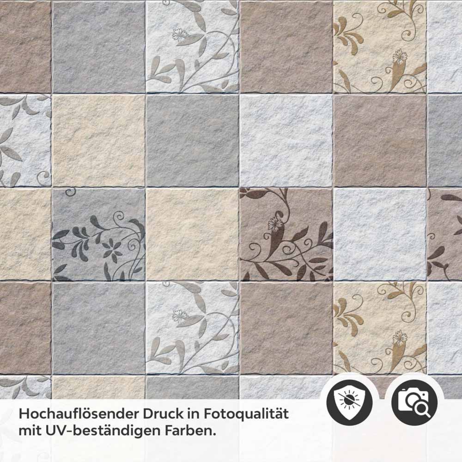 Küchenrückwand Folie Fliesenoptik Floral - Dezent mit Blumendetails Detailbild 2