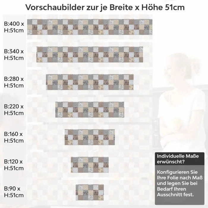 Küchenrückwand Folie Fliesenoptik Floral - Dezent mit Blumendetails Höhe 51cm