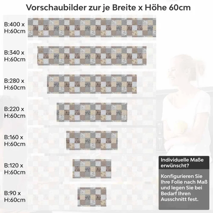 Küchenrückwand Folie Fliesenoptik Floral - Dezent mit Blumendetails Höhe 60cm