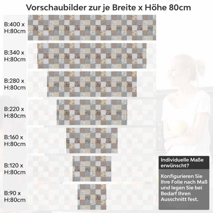 Küchenrückwand Folie Fliesenoptik Floral - Dezent mit Blumendetails Höhe 80cm