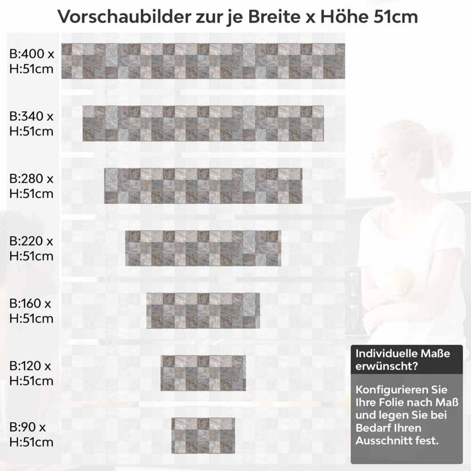 Küchenrückwand Folie rustikale Fliesen - Erdige Farben mit Steinstruktur Höhe 51cm