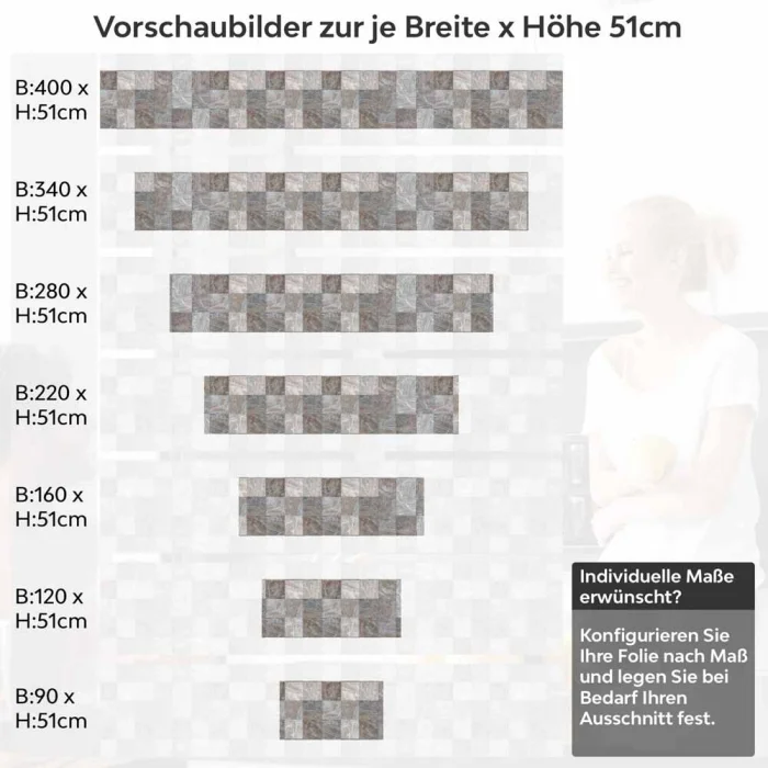 Küchenrückwand Folie rustikale Fliesen - Erdige Farben mit Steinstruktur Höhe 51cm