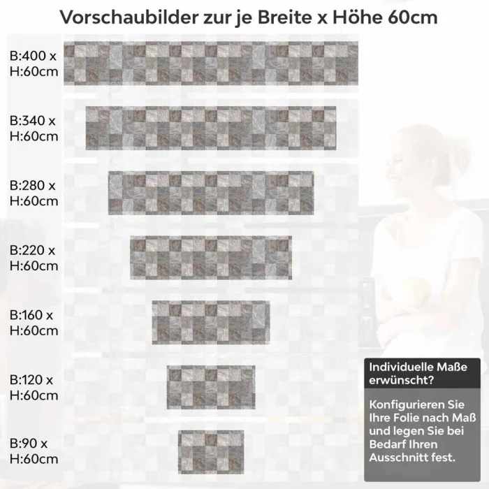 Küchenrückwand Folie rustikale Fliesen - Erdige Farben mit Steinstruktur Höhe 60cm