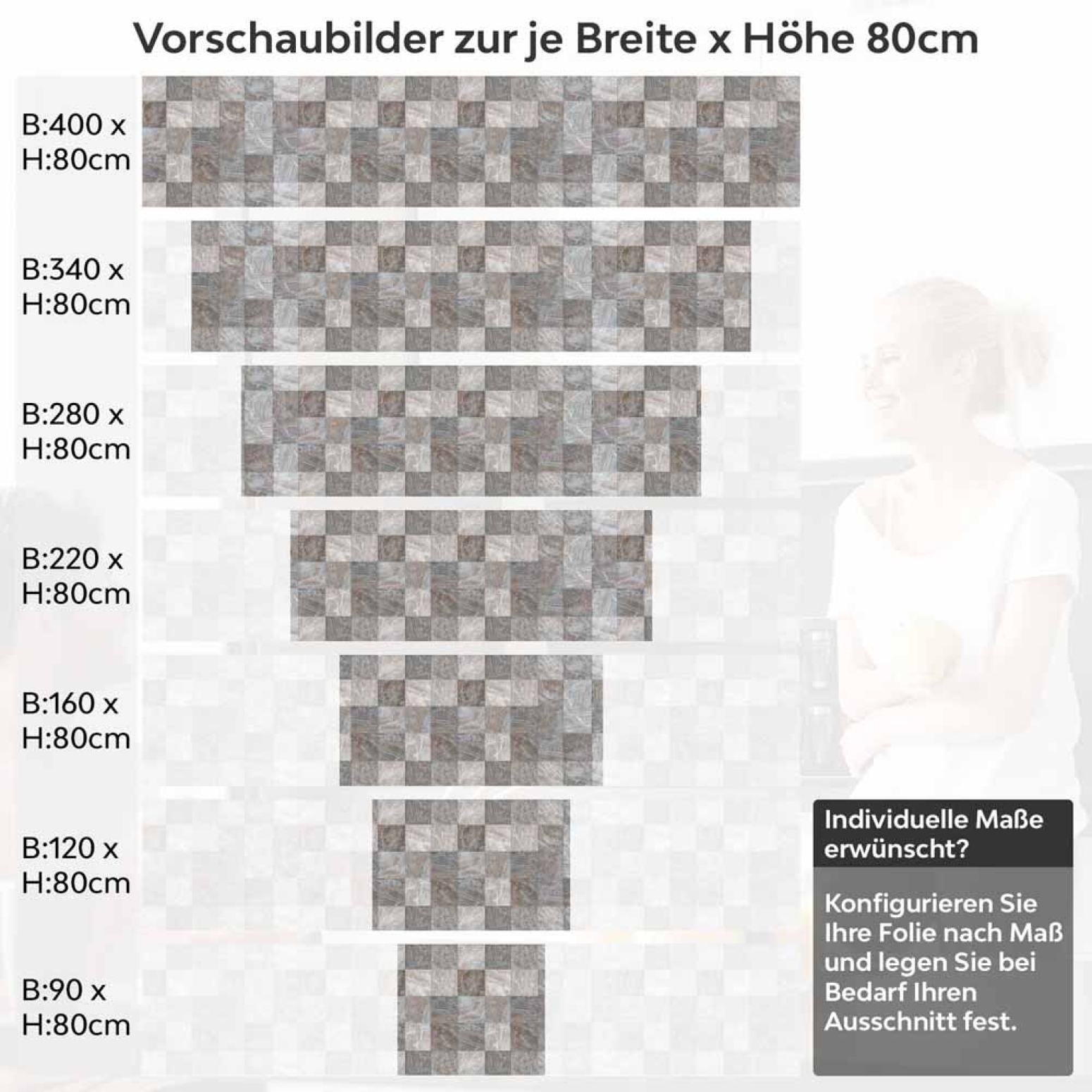 Küchenrückwand Folie rustikale Fliesen - Erdige Farben mit Steinstruktur Höhe 80cm