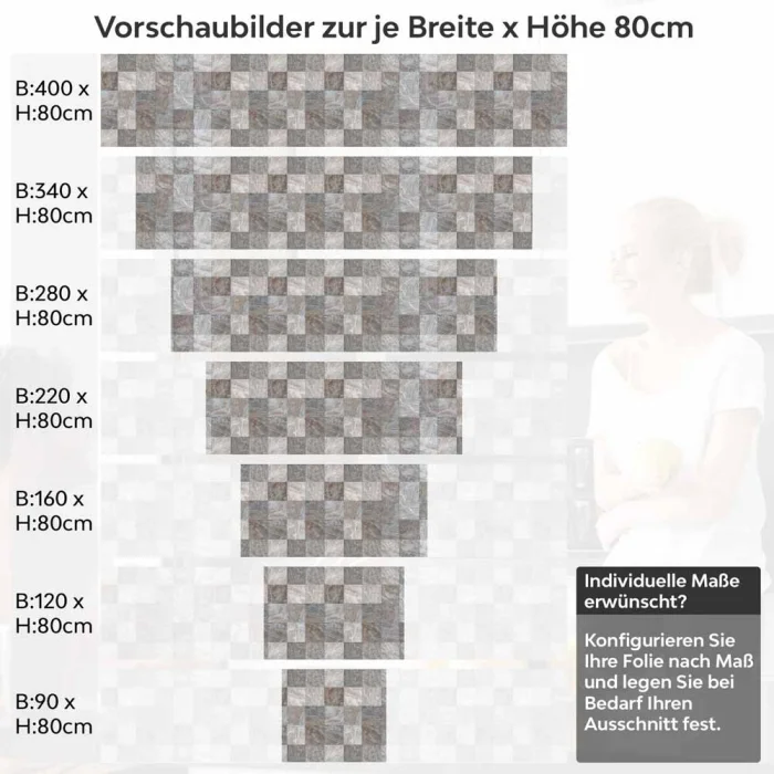 Küchenrückwand Folie rustikale Fliesen - Erdige Farben mit Steinstruktur Höhe 80cm