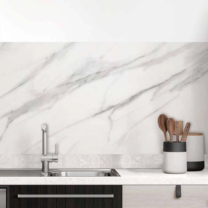 Küchenrückwand Folie Marmoroptik Weiß & Grau
