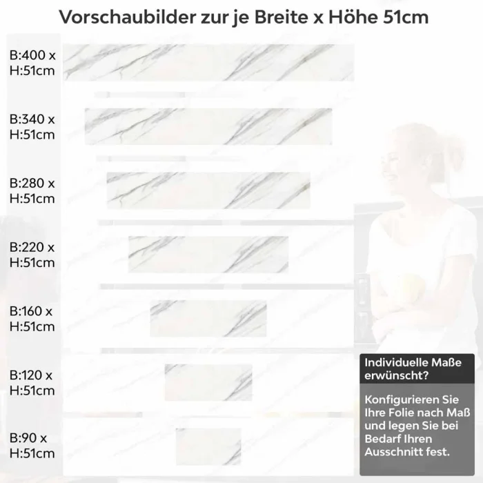 Küchenrückwand Folie Marmoroptik Weiß & Grau Höhe 51cm