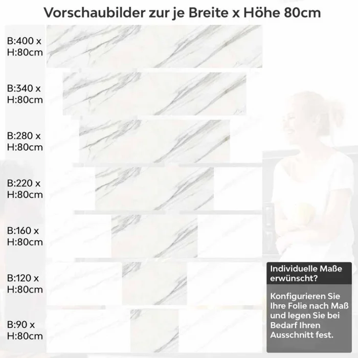Küchenrückwand Folie Marmoroptik Weiß & Grau Höhe 80cm