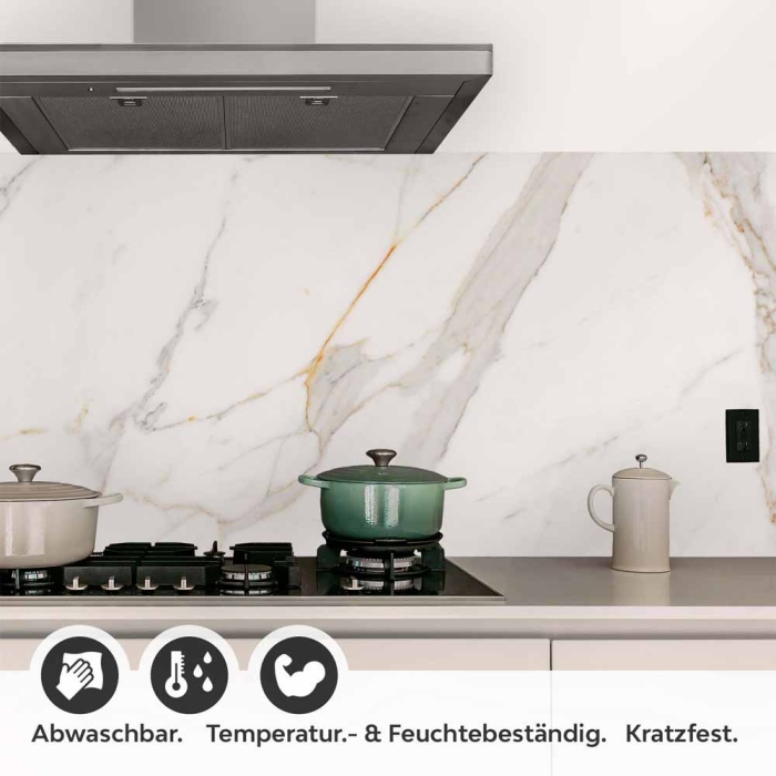 Küchenrückwand Folie Marmoroptik mit Goldakzenten Detailbild 1