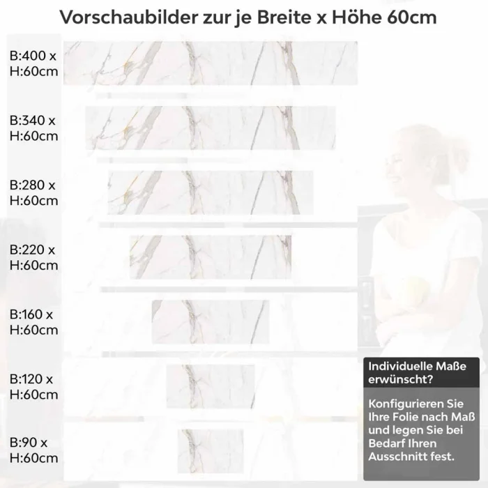 Küchenrückwand Folie Marmoroptik mit Goldakzenten Höhe 60cm