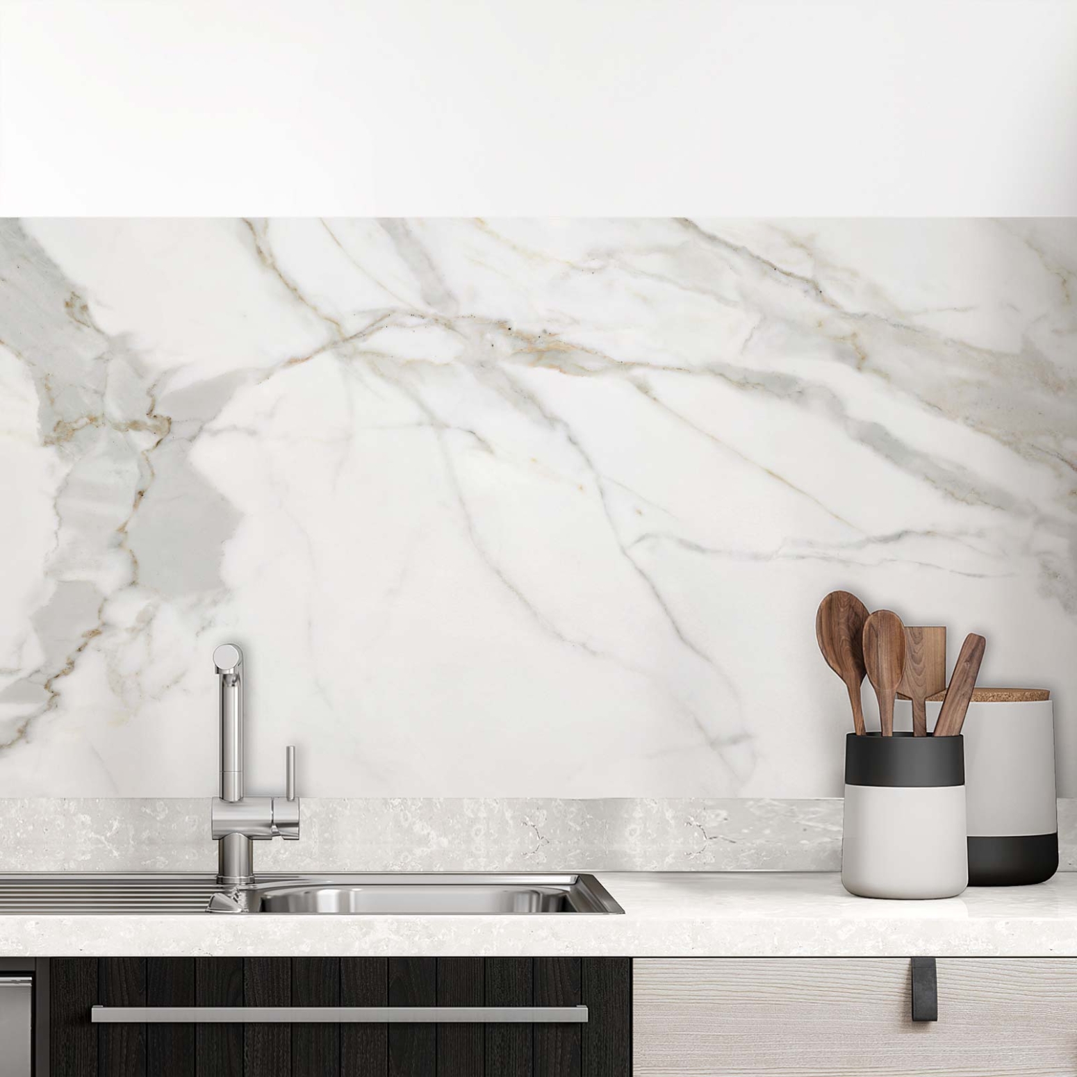 Küchenrückwand Folie Marmordesign mit grauen Adern