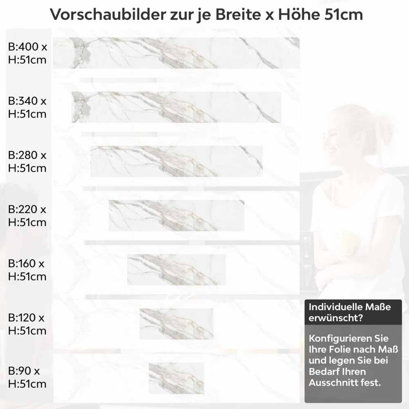 Küchenrückwand Folie Marmordesign mit grauen Adern Höhe 51cm