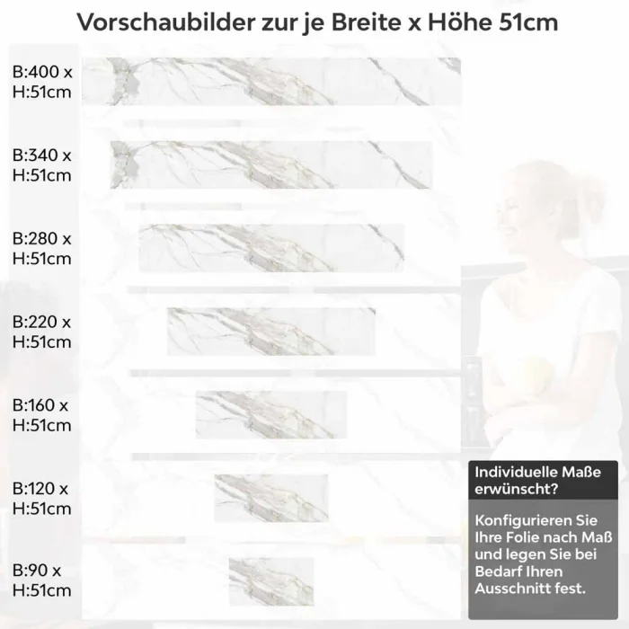 Küchenrückwand Folie Marmordesign mit grauen Adern Höhe 51cm