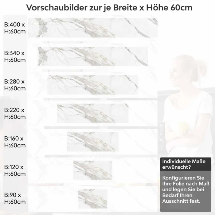 Küchenrückwand Folie Marmordesign mit grauen Adern Höhe 60cm